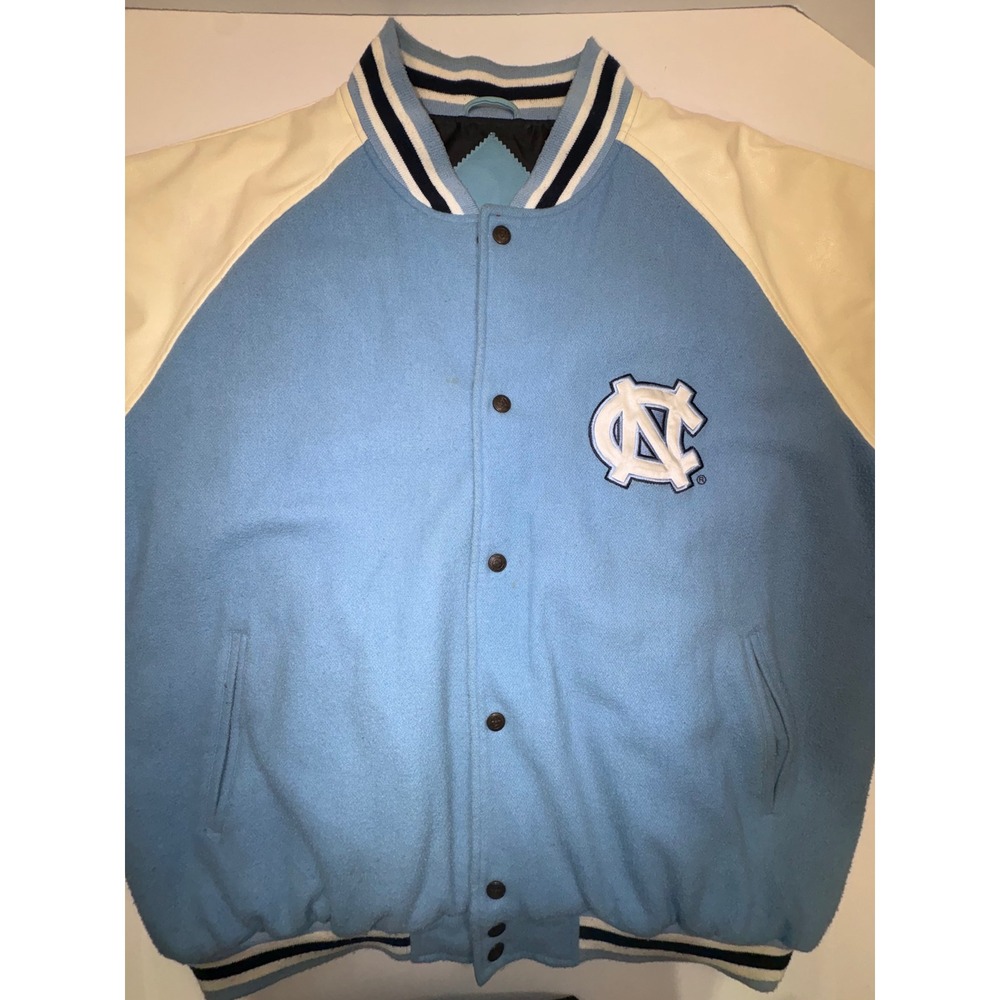 Steve & Barry's UNC Tar Heels Varsity Jacket Mens XL Blue Wool Faux Leather Snap